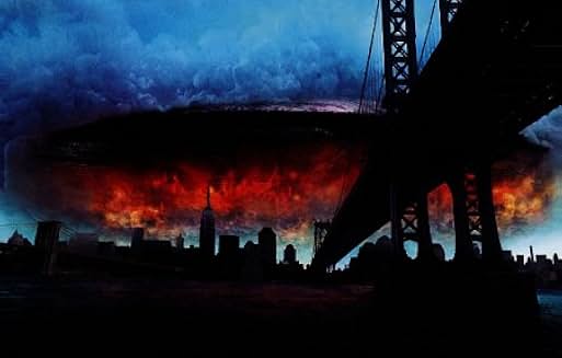 映画『インデペンデンス・デイ』のポスター。巨大な宇宙船がホワイトハウスの上空を覆っている