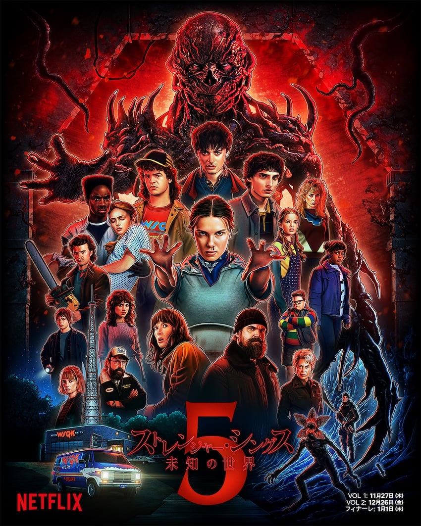 瓦礫の山となったホーキンス高校の前で結束する主要メンバーたち